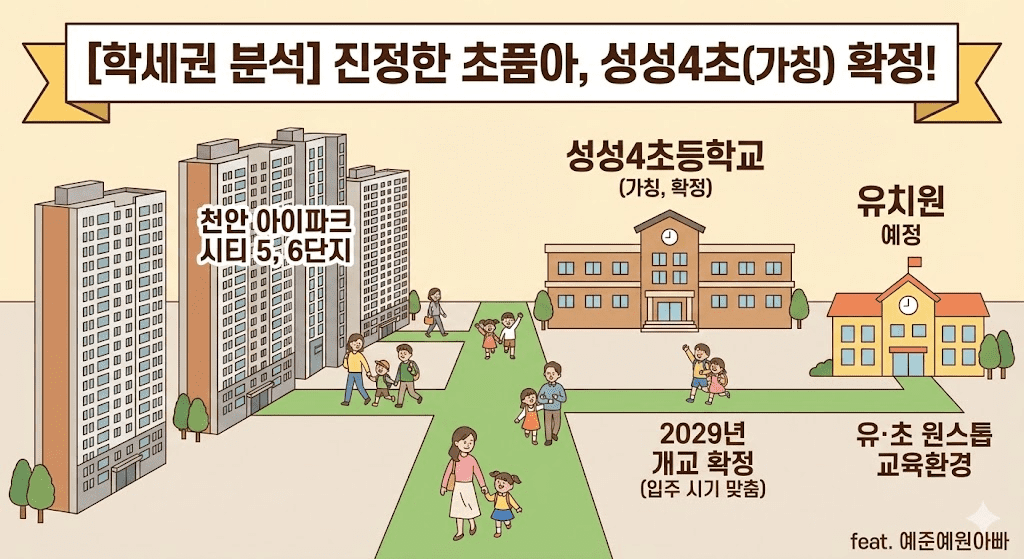 천안 아이파크 시티 5, 6단지: 성성지구 대장주의 완성, 지금이 기회일까? 2 천안아이파크시티5,6단지 초등학교를 품고있는 단지를 표시한 이미지 입니다.