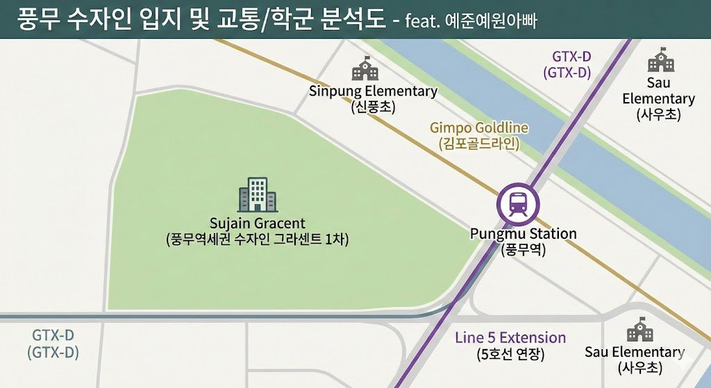 풍무역세권 수자인 그라센트 1차 2026년 2월 시세와 분양가 입지 분석 2 풍무 수자인 입지 및 교통/학군 분석도 - feat. 예준예원아빠