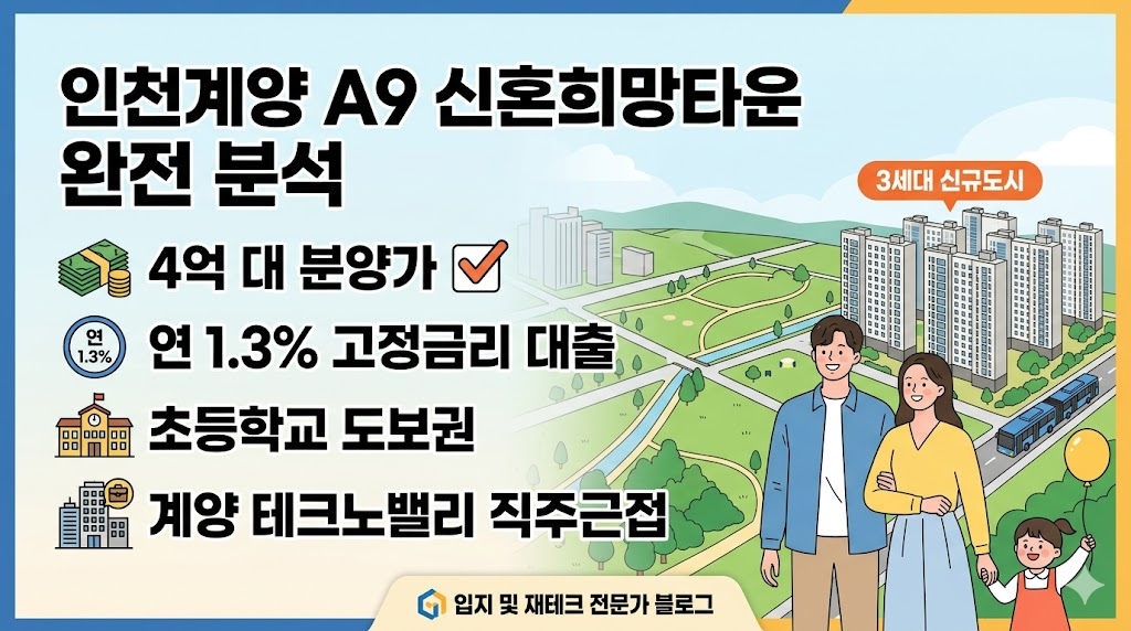 인천계양 A9 신혼희망타운 공공분양 청약 입지 분석 및 재테크 전략 요약 (4억대 분양가, 1.3% 고정금리)