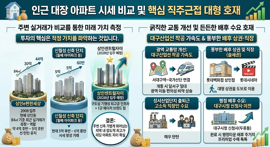 대구 상인동 상인센트럴자이 일반분양 청약 입지 호재 투자가치 총정리 7 인근 대장 아파트 시세 비교 및 핵심 직주근접 대형 호재 이미지
