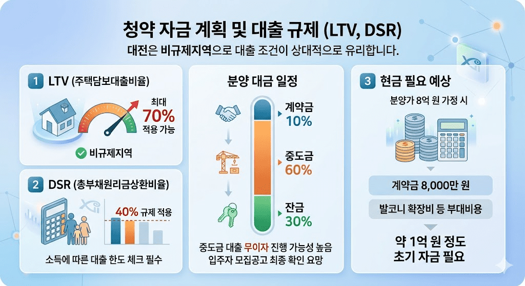 대전 도안자이센텀리체 1단지 분양 정보 및 입지 분석 투자 가치 가이드 8 청약 자금 계획 및 대출 규제(LTV, DSR) 이미지