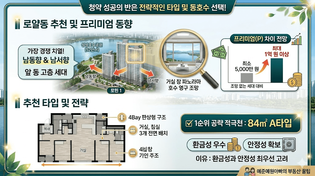 천안 업성동 엘리프 성성호수공원 1단지 2026년 청약 입지 분석 및 분양가 전망 5 청약 성공의 반은 전략적인 타입 및 동호수 선택!