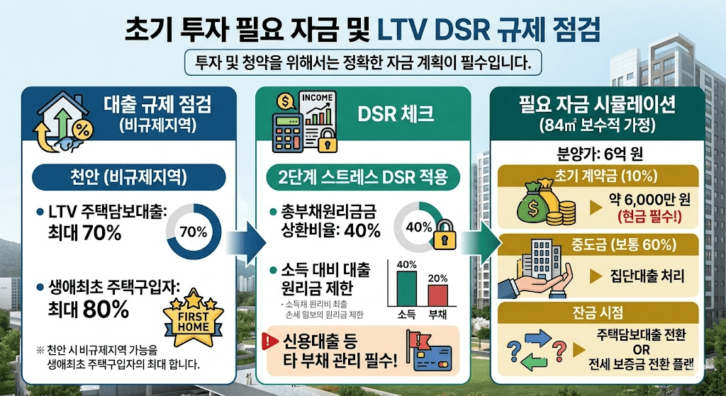 천안 업성동 엘리프 성성호수공원 1단지 2026년 청약 입지 분석 및 분양가 전망 6 초기 투자 필요 자금 및 LTV DSR 규제 점검
