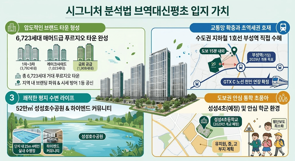 2026년 4월 천안 성성지구 업성푸르지오레이크시티 1순위 청약 분양가 입지 분석 및 투자 전망 5 시그니처 분석법 브역대신평초 입지 가치 이미지