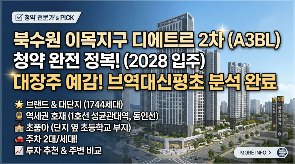 북수원 이목지구 디에트르 2차 (A3BL) 청약 정보 및 주요 투자 포인트 분석 요약 이미지.