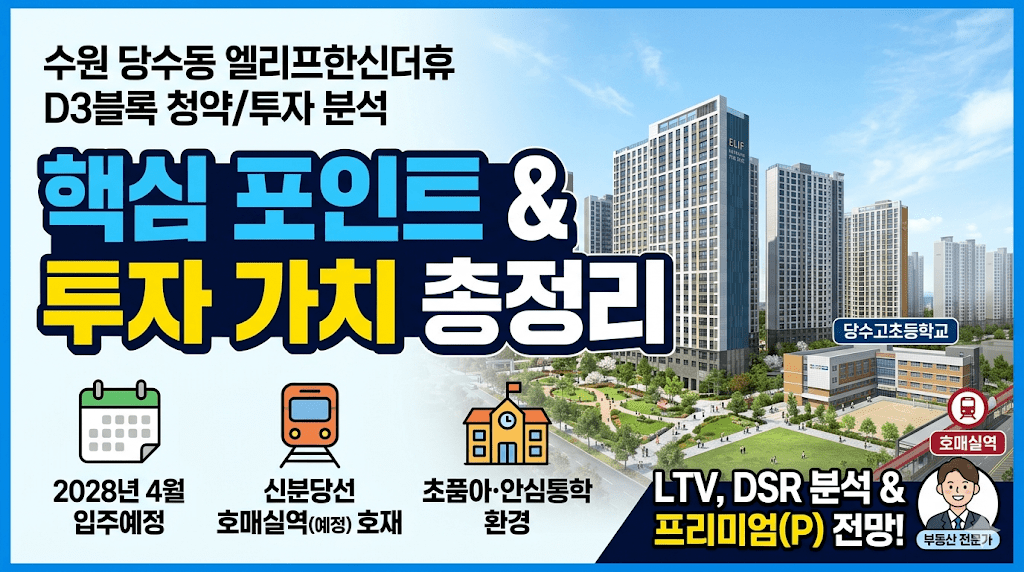 수원 당수동 엘리프한신더휴 D3블록 핵심 포인트 및 투자 가치 총정리 분양 정보 인포그래픽 이미지
