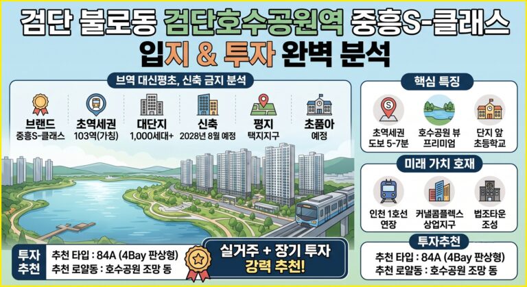 검단 불로동 검단호수공원역 중흥S클래스 입지·분양 정보 정리 11 검단 불로동 검단호수공원역 중흥S클래스 아파트 초역세권 입지 분석 및 투자 가치 요약 인포그래픽
