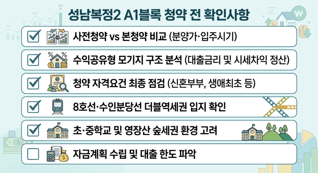 성남복정2 A1블록 신혼희망타운 총정리 — 당첨자 발표일에 사전청약자 절반이 떠난 이유까지 6 "성남복정2 A1블록 청약 전 확인사항"