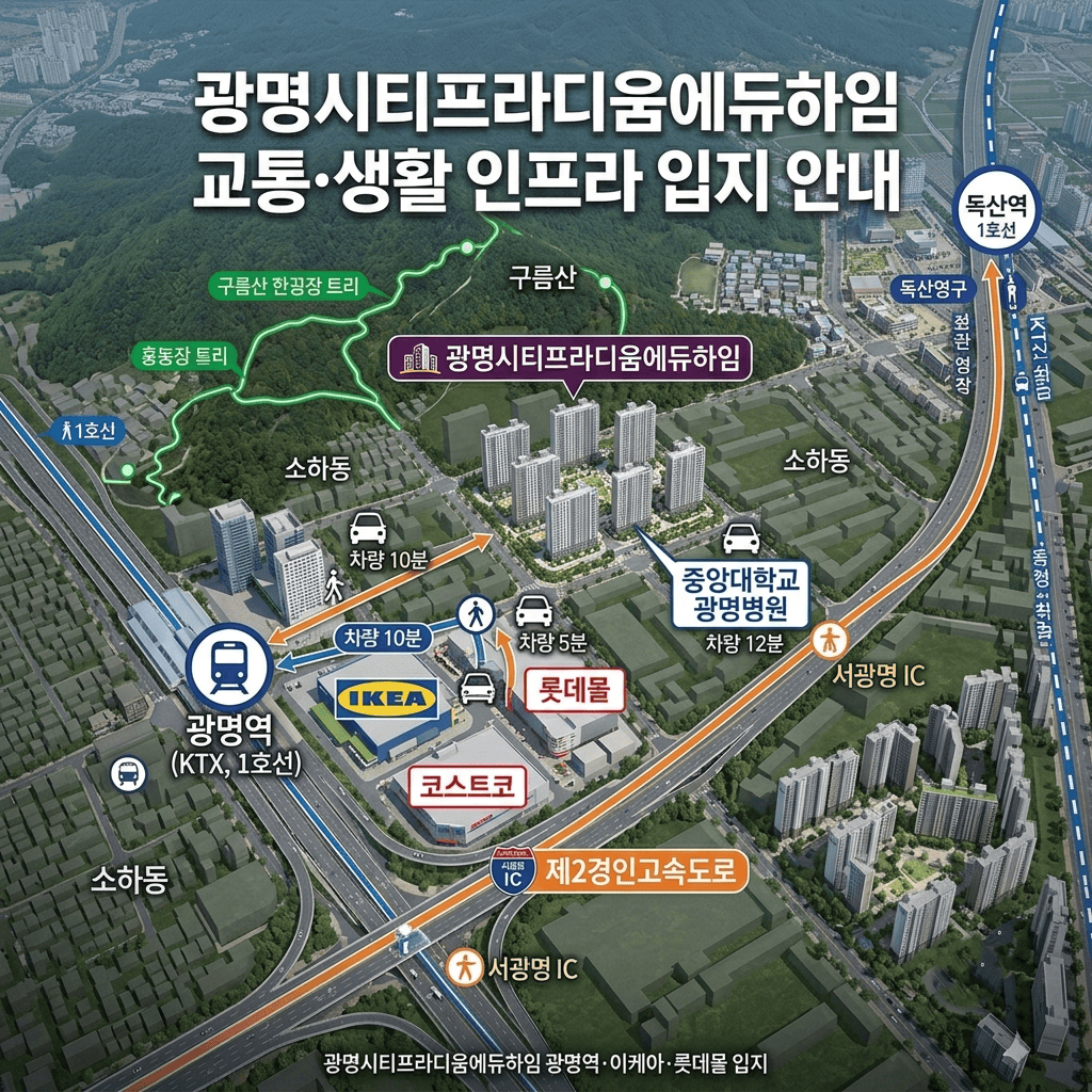 광명시티프라디움에듀하임, 84㎡ 대거 미달 — 잔금 50% 구조를 계산표로 따져봤습니다 5 광명시티프라디움에듀하임 광명역·이케아·롯데몰 입지