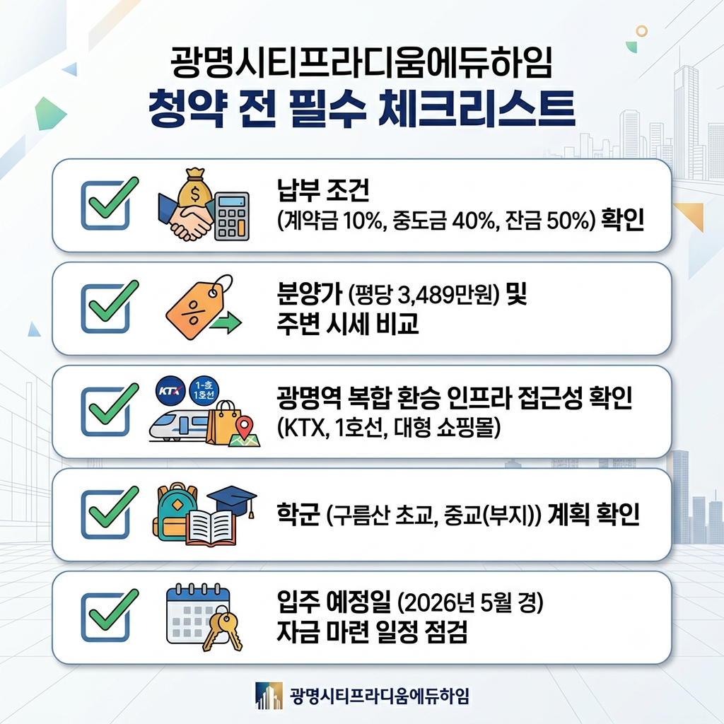 광명시티프라디움에듀하임, 84㎡ 대거 미달 — 잔금 50% 구조를 계산표로 따져봤습니다 6 광명시티프라디움에듀하임 청약 전 확인사항