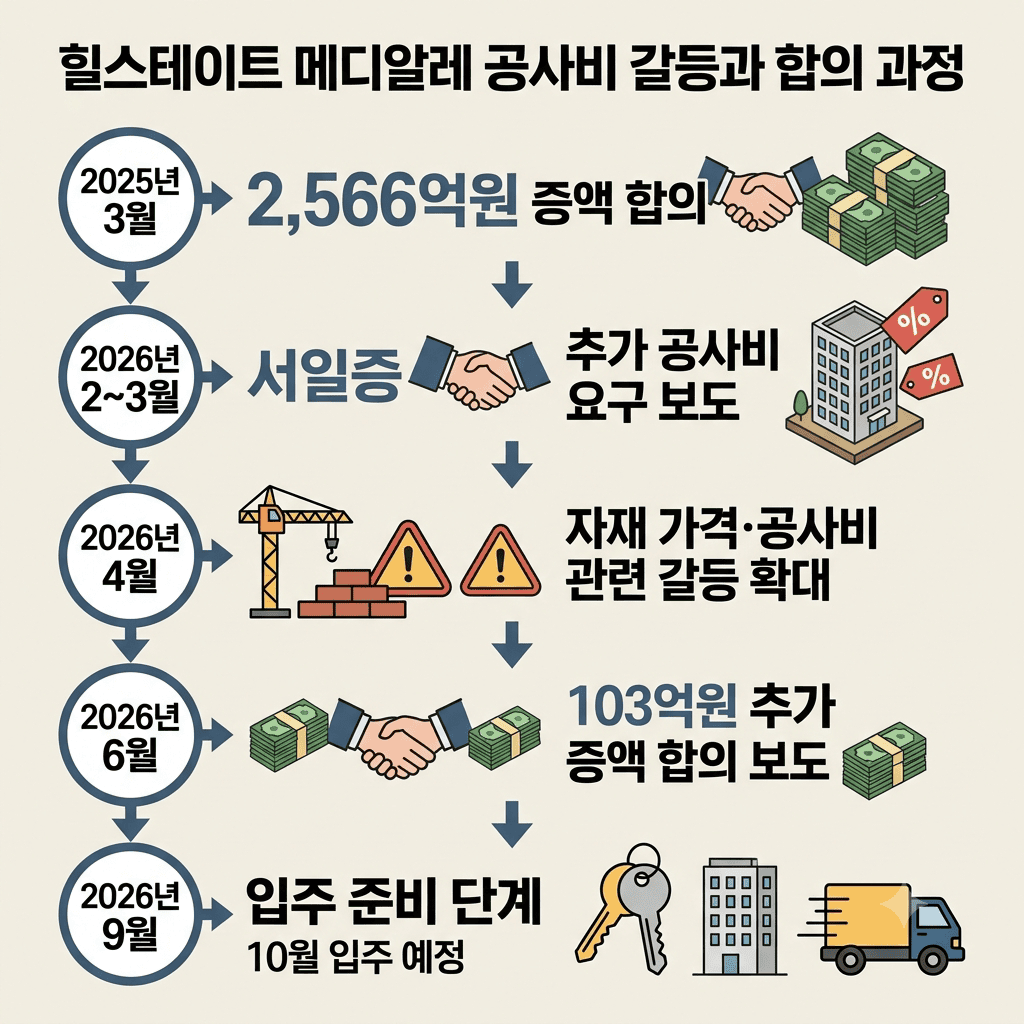 힐스테이트 메디알레 10월 입주, 공사비 갈등은 어디까지 정리됐을까? 5 힐스테이트 메디알레 공사비 갈등과 합의 과정